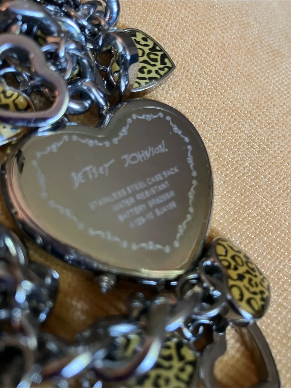 Betsy Johnson Cheetah Hearts Charm Watch